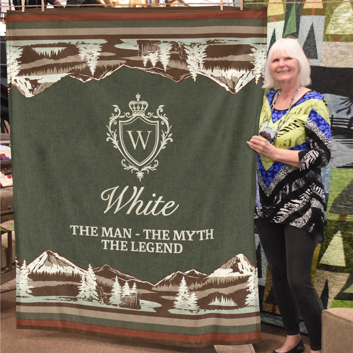 The Man The Myth The Legend Deer In Forest Brown Fleece Blanket WHITE 13K1 BK10