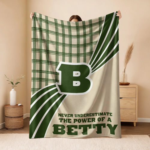 Never Underestimate Your Name Green & Cream Plaid Fleece Blanket BETTY 13K1 BK50
