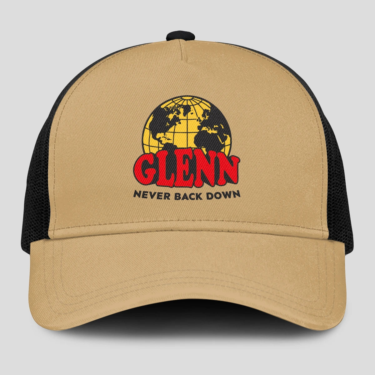 Never Back Down World Logo Khaki Mesh Cap GLENN 13K1 C212PF