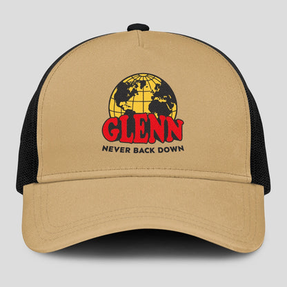 Never Back Down World Logo Khaki Mesh Cap GLENN 13K1 C212PF