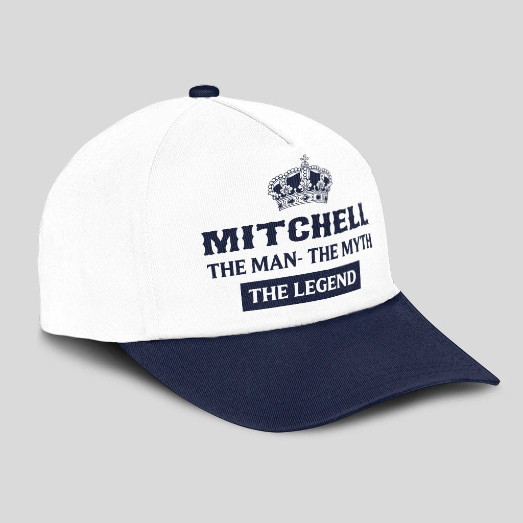 The Man The Myth The Legend King Crown Blue And White Cap MITCHELL 13K1 C147PF