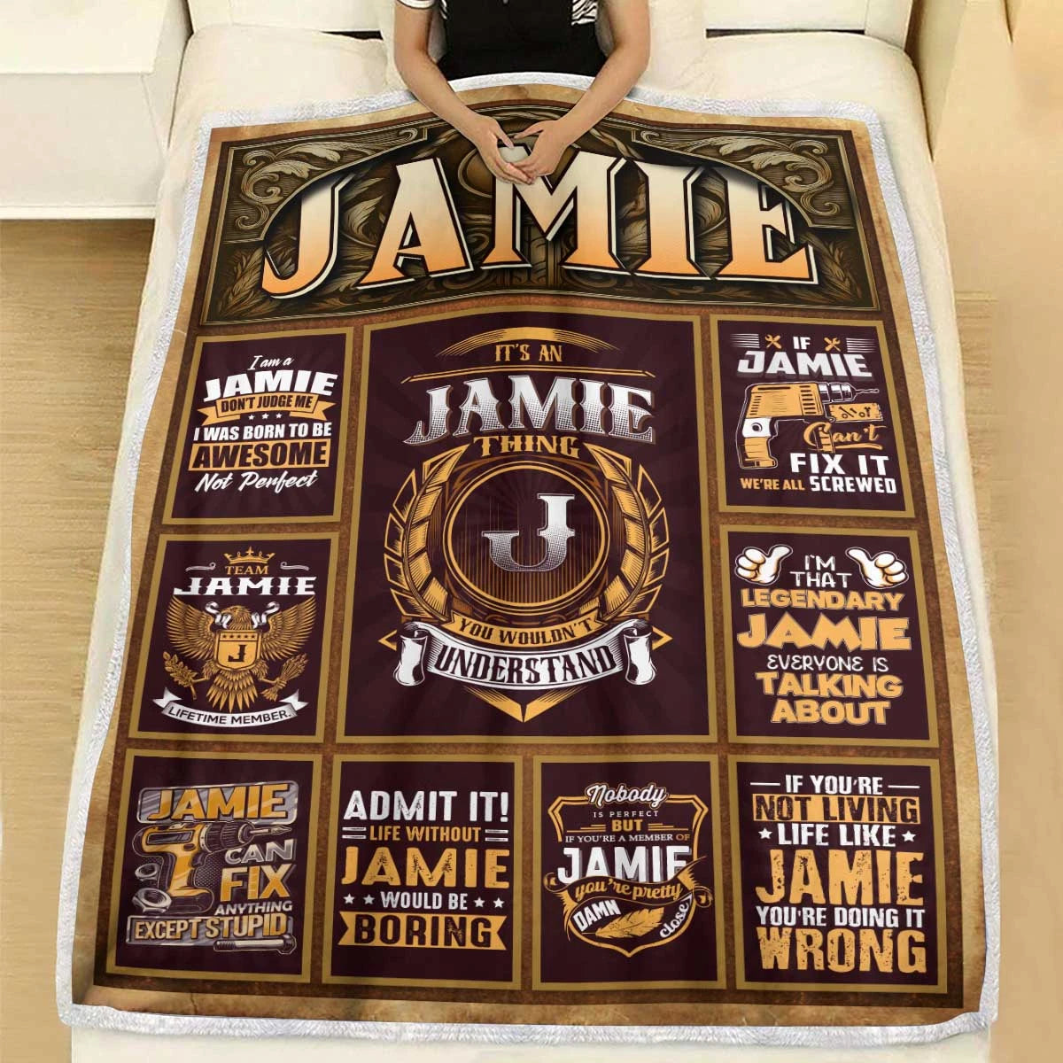 JAMIE Personalized Blanket | Custom Name Cozy Throw Gift 13K1-BK4