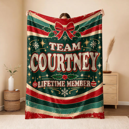 Team Your Name Lifetime Member Christmas Fleece Blanket COURTNEY 13K1 BK52