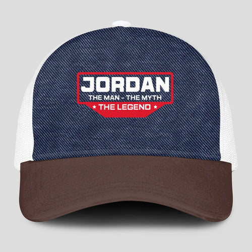 The Man The Myth The Legend Navy Brown And White Mesh Cap JORDAN 13K1 C200PF