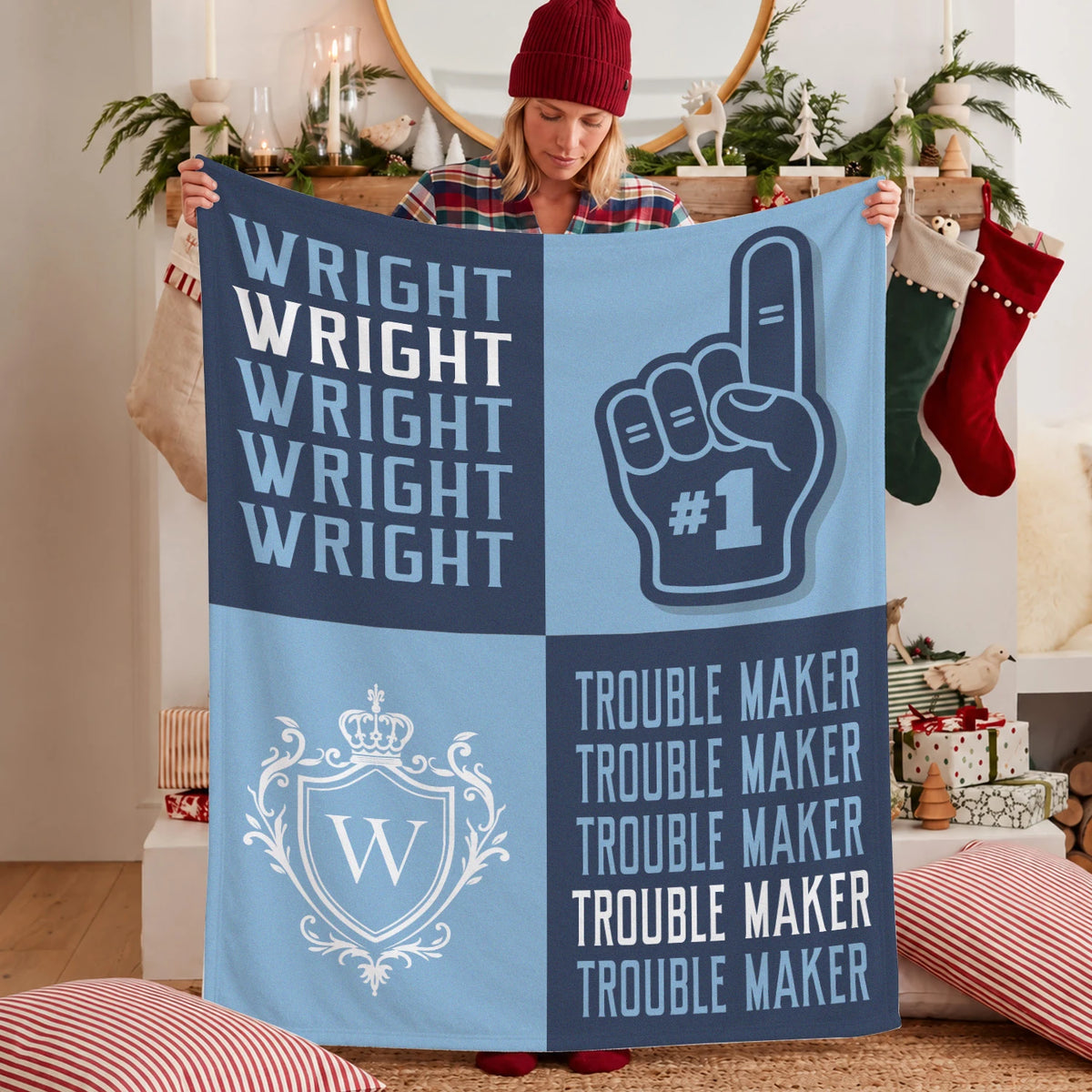 Trouble Maker Funny Blue Fleece Blanket WRIGHT 13K1 BK21