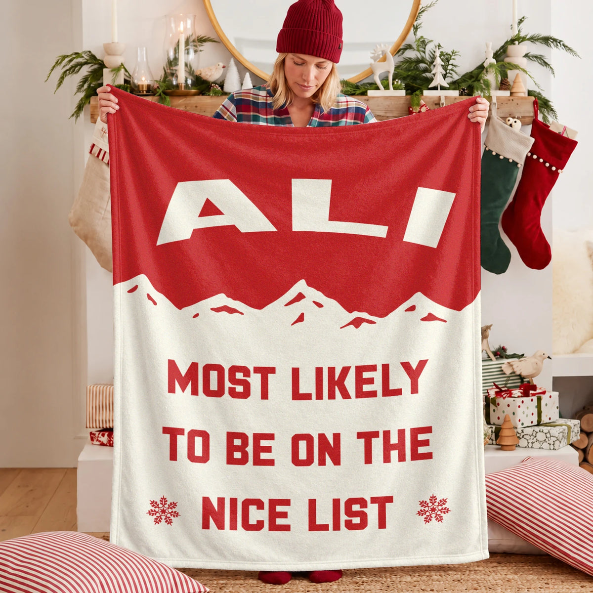 Most Likely on the Nice List Red Vintage Christmas Fleece Blanket ALI 13K1 BK63