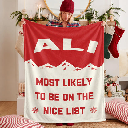 Most Likely on the Nice List Red Vintage Christmas Fleece Blanket ALI 13K1 BK63