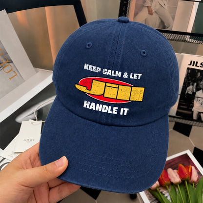 Keep Calm & Let Your Name Handle It Yellow And Red Logo Washed Cap JILL 13K1 C172PF