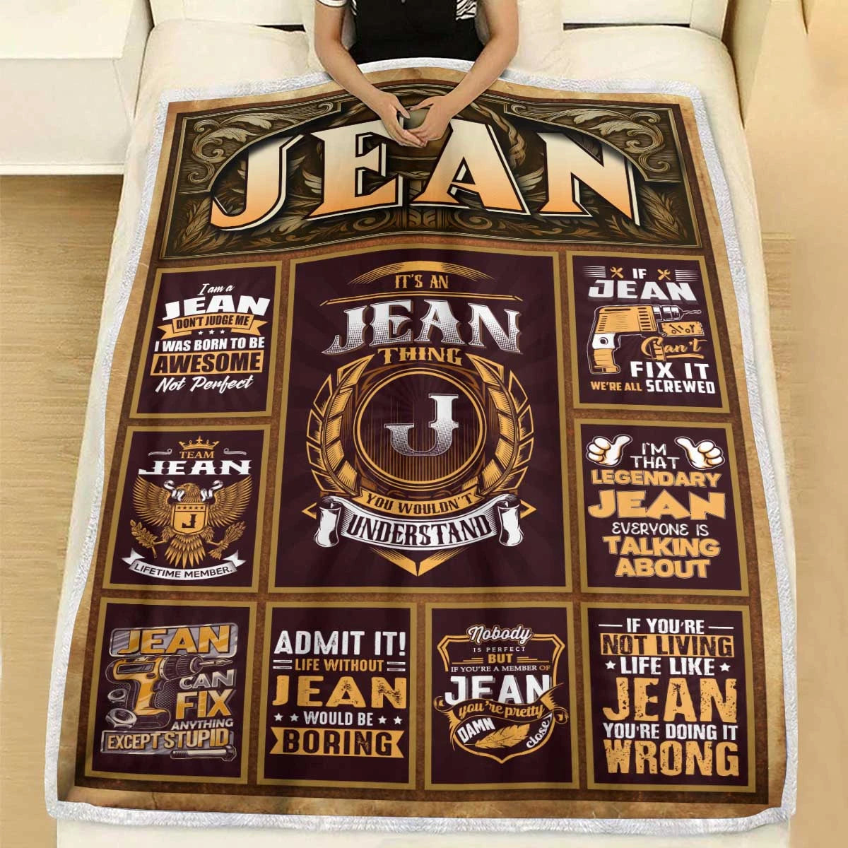 JEAN Personalized Blanket | Custom Name Cozy Throw Gift 13K1-BK4