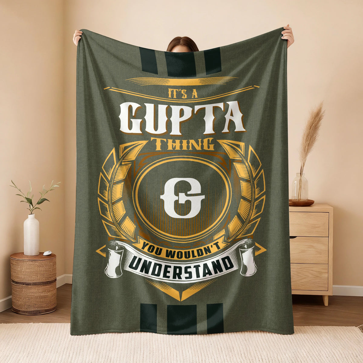 It's A Your Name Thing Olive Green Logo Fleece Blanket GUPTA 13K1 BK31