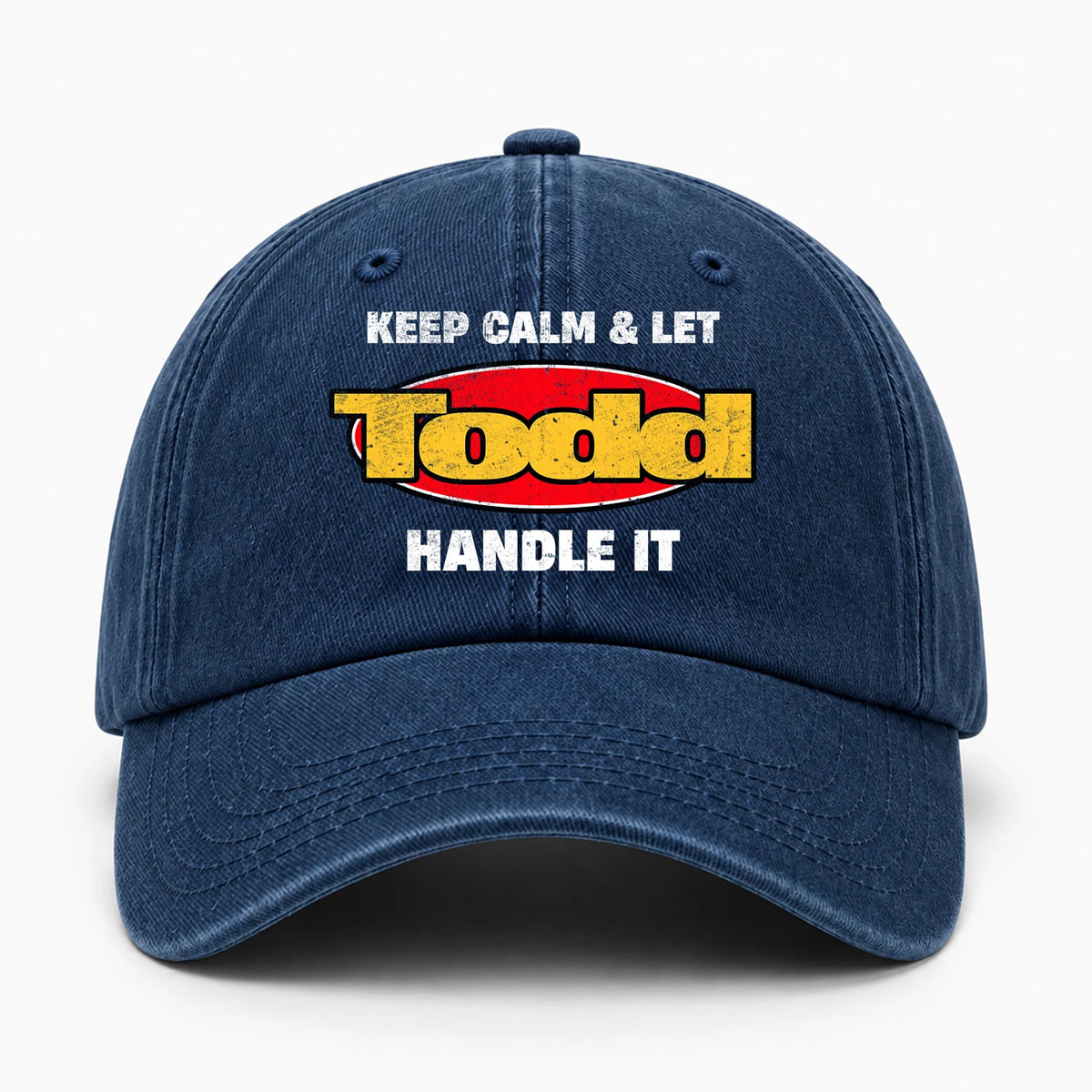 Keep Calm & Let Your Name Handle It Yellow And Red Logo Washed Cap TODD 13K1 C172PF