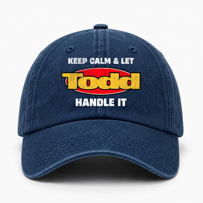 Keep Calm & Let Your Name Handle It Yellow And Red Logo Washed Cap TODD 13K1 C172PF