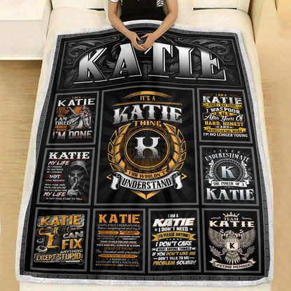KATIE Personalized Blanket | Custom Name Cozy Throw Gift 13K1-BK2