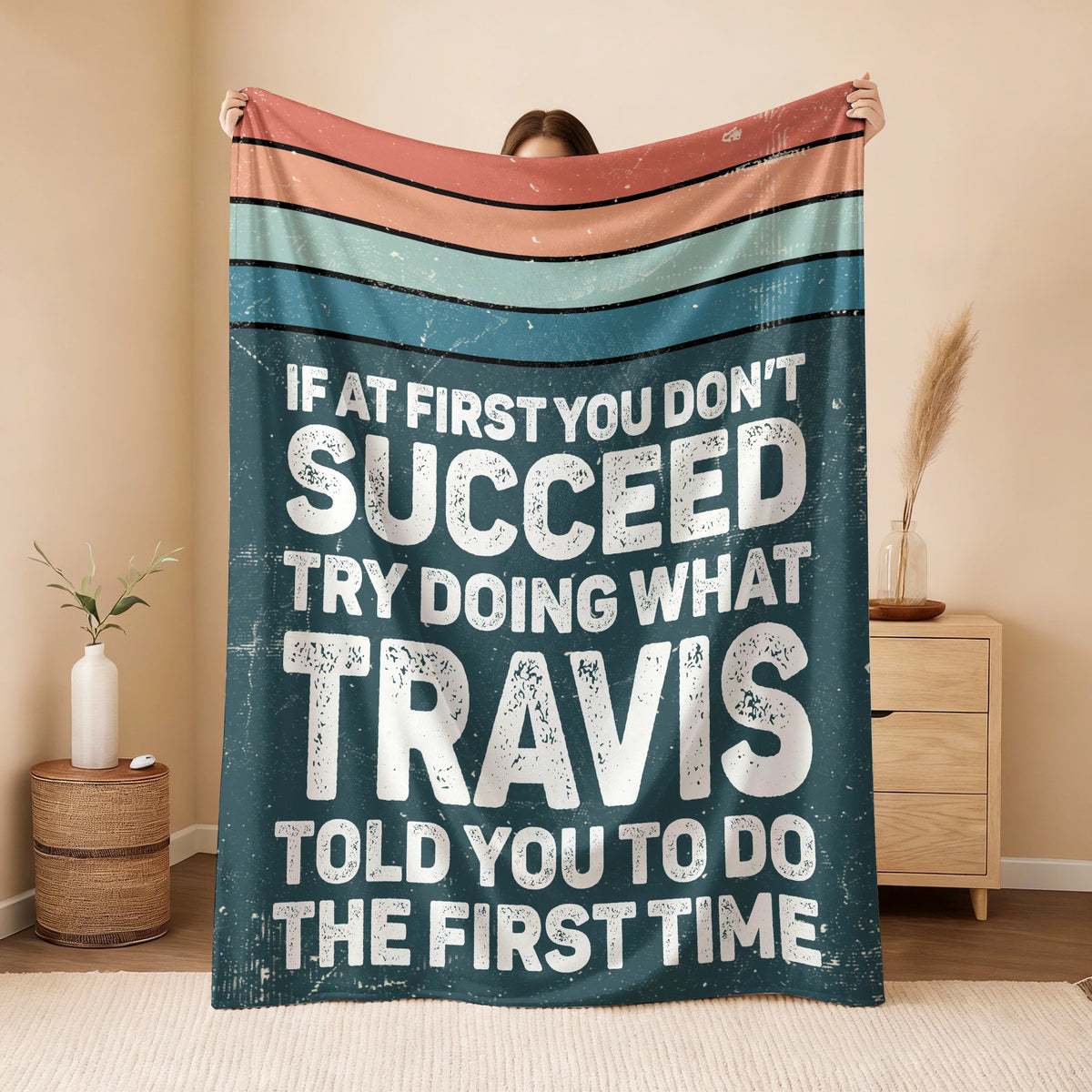 If At First You Don’t Succeed Retro Green Fleece Blanket TRAVIS 13K1 BK29