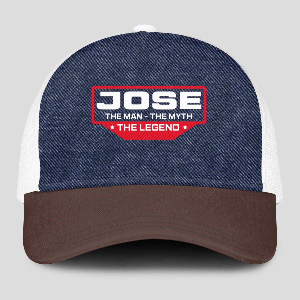 The Man The Myth The Legend Navy Brown And White Mesh Cap JOSE 13K1 C200PF