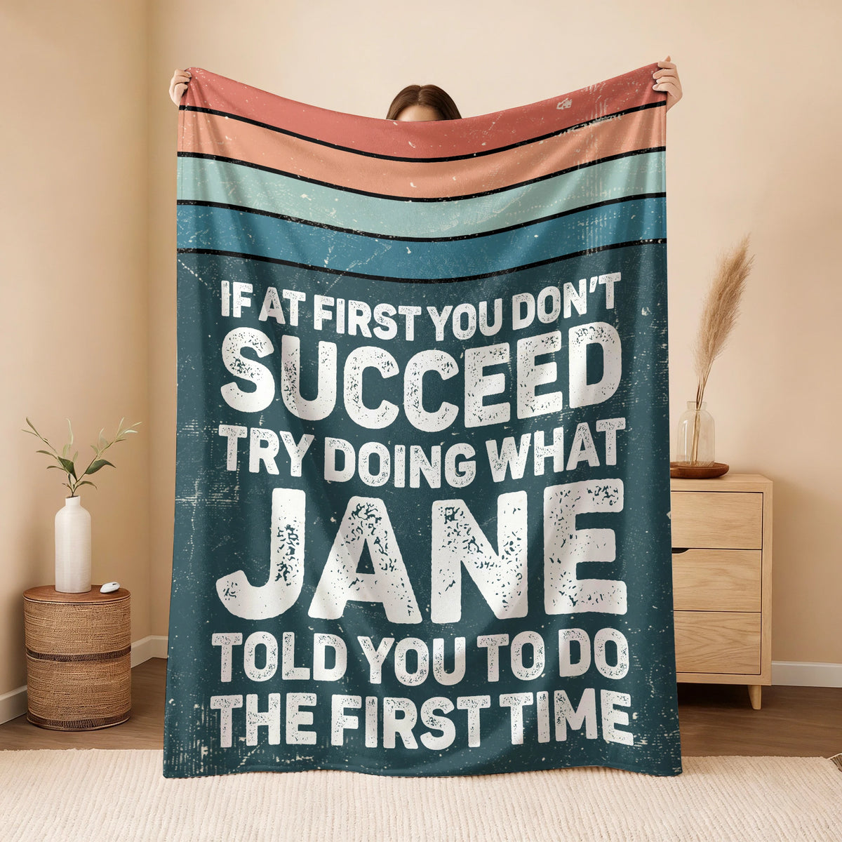 If At First You Don’t Succeed Retro Green Fleece Blanket JANE 13K1 BK29