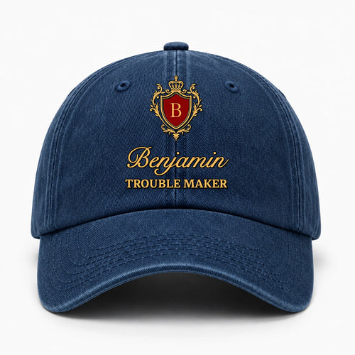 Your Name Trouble Maker Funny Blue Washed Cap BENJAMIN 13K1 C153PF