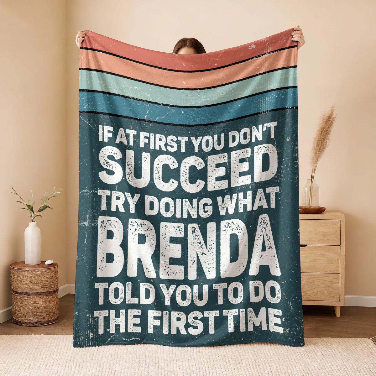If At First You Don’t Succeed Retro Green Fleece Blanket BRENDA 13K1 BK29