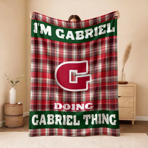 I'm Name Doing Name Things Red Plaid Fleece Blanket GABRIEL 13K1 BK49