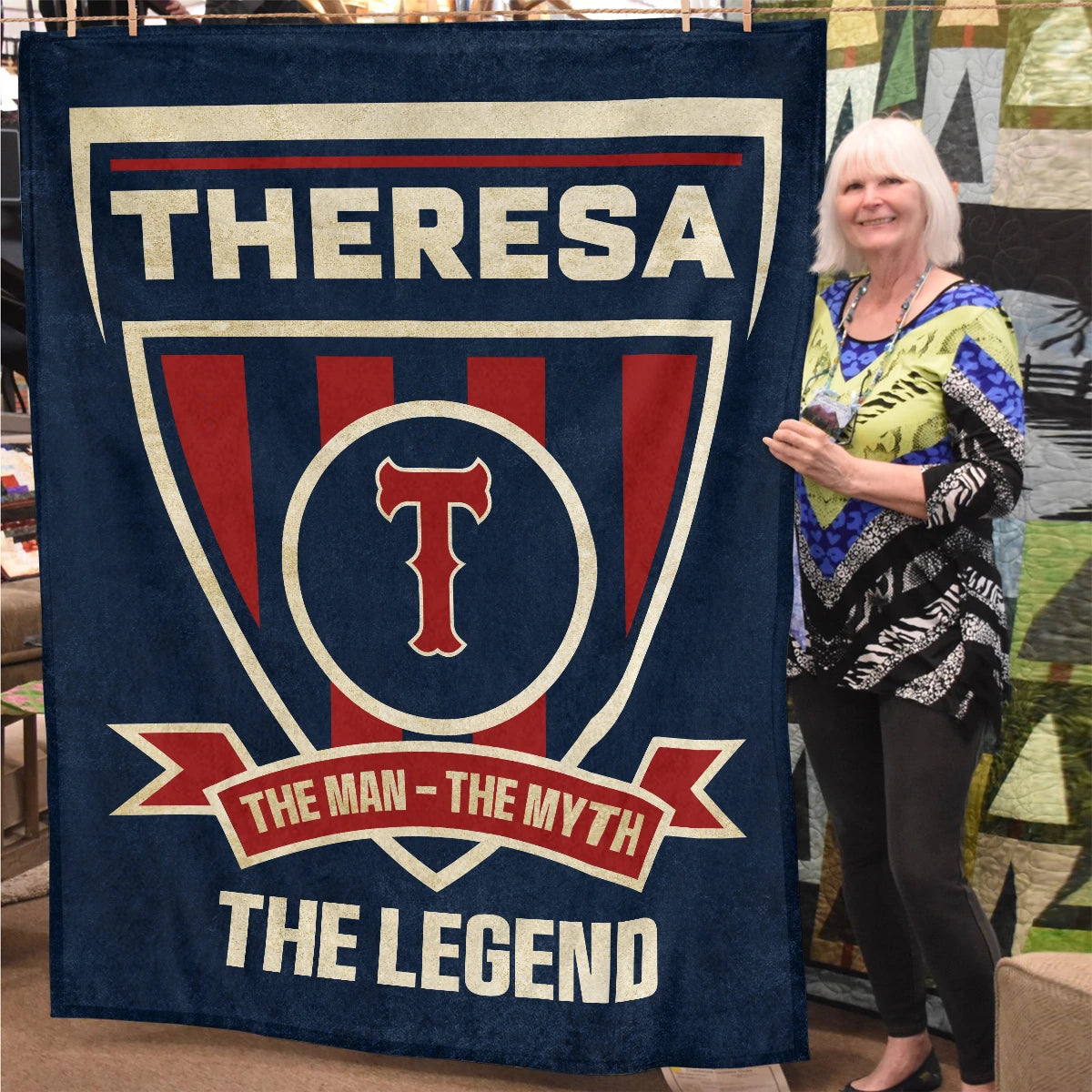 The Man The Myth The Legend Blue Burgundy Baseball Blanket THERESA 13K1 BK18