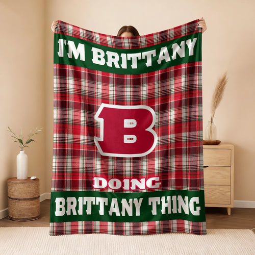 I'm Name Doing Name Things Red Plaid Fleece Blanket BRITTANY 13K1 BK49