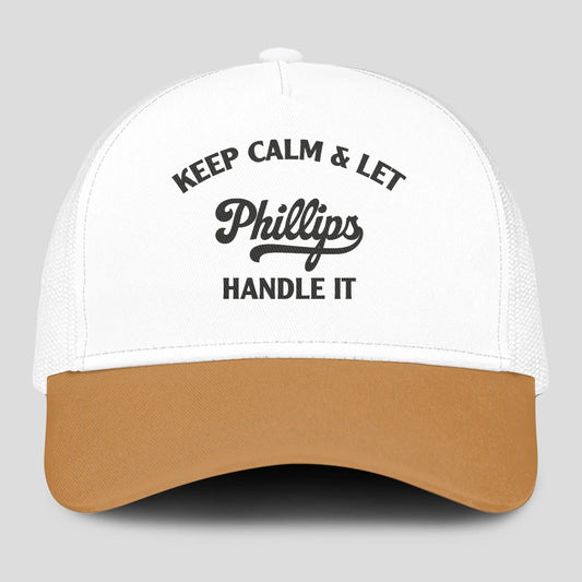 Keep Calm & Let Your Name Handle It Yellow And White Mesh Cap PHILLIPS 13K1 C205PF