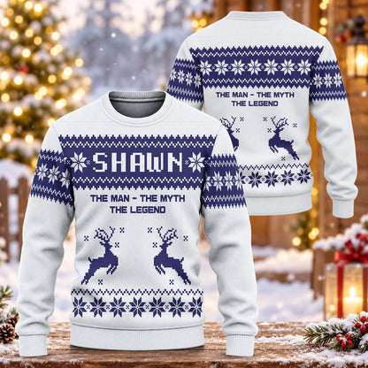 The Man The Myth The Legend Navy White Ugly Sweater SHAWN 13K1 UG07