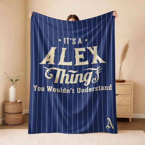 Your Name Thing Striped Blue Fleece Blanket ALEX 13K1 BK23
