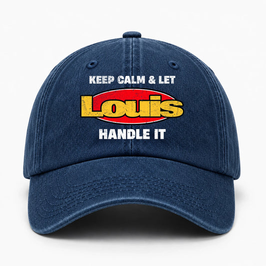 Keep Calm & Let Your Name Handle It Yellow And Red Logo Washed Cap LOUIS 13K1 C172PF