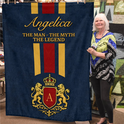 The Man The Myth The Legend Navy Striped Fleece Blanket ANGELICA 13K1 BK16