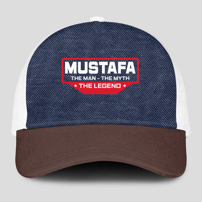 The Man The Myth The Legend Navy Brown And White Mesh Cap MUSTAFA 13K1 C200PF