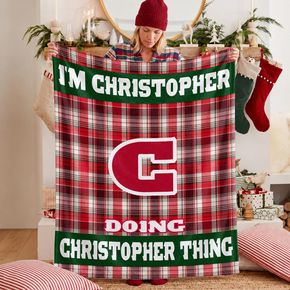 I'm Name Doing Name Things Red Plaid Fleece Blanket CHRISTOPHER 13K1 BK49