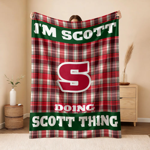 I'm Name Doing Name Things Red Plaid Fleece Blanket SCOTT 13K1 BK49