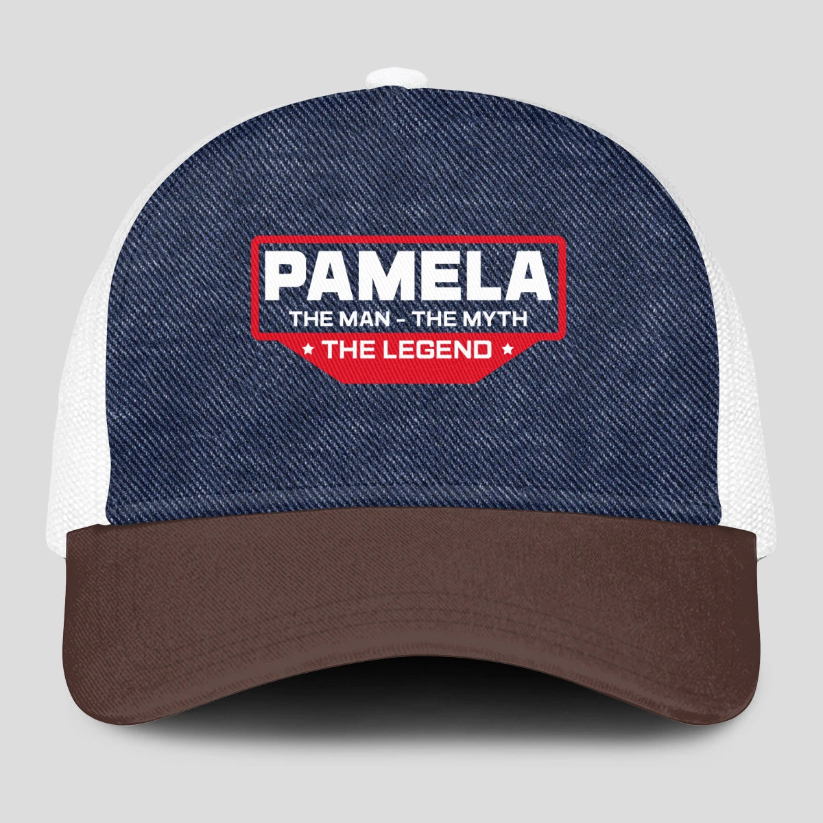The Man The Myth The Legend Navy Brown And White Mesh Cap PAMELA 13K1 C200PF