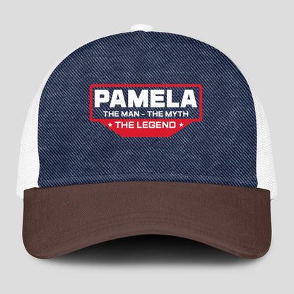 The Man The Myth The Legend Navy Brown And White Mesh Cap PAMELA 13K1 C200PF