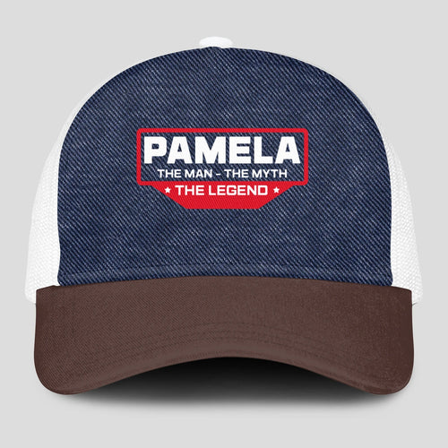 The Man The Myth The Legend Navy Brown And White Mesh Cap PAMELA 13K1 C200PF