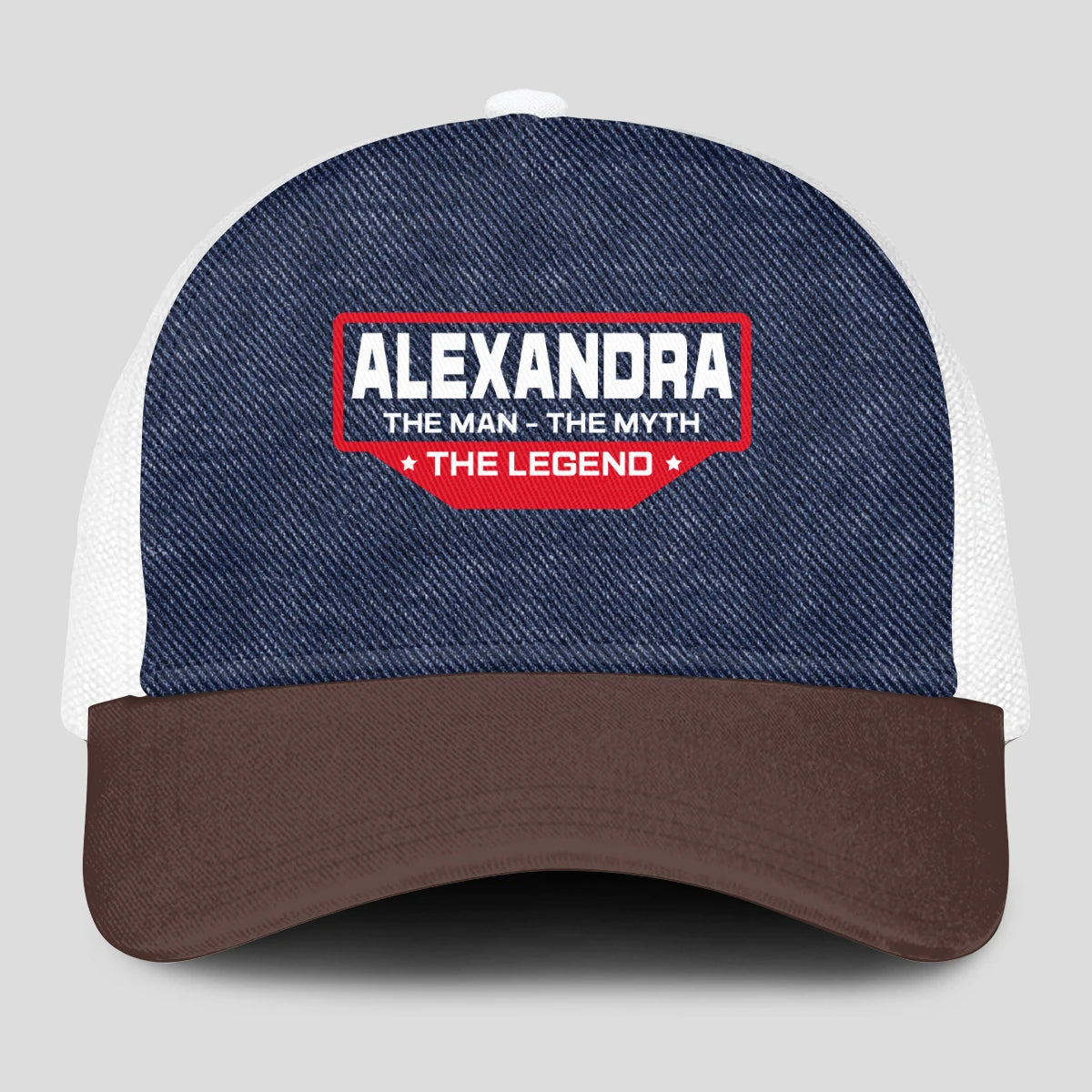 The Man The Myth The Legend Navy Brown And White Mesh Cap ALEXANDRA 13K1 C200PF