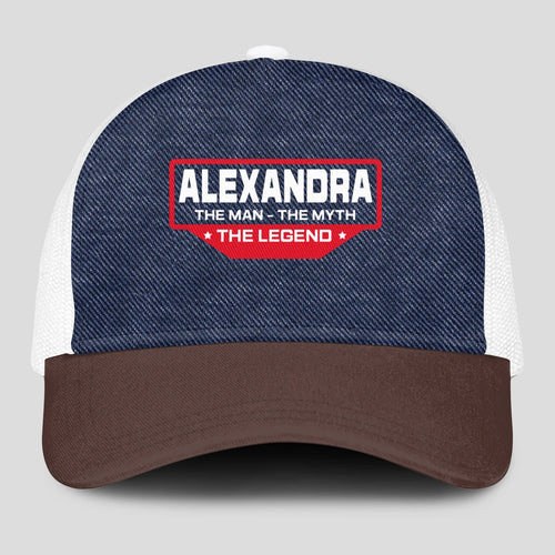 The Man The Myth The Legend Navy Brown And White Mesh Cap ALEXANDRA 13K1 C200PF