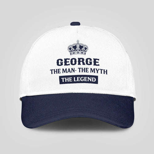 The Man The Myth The Legend King Crown Blue And White Cap GEORGE 13K1 C147PF