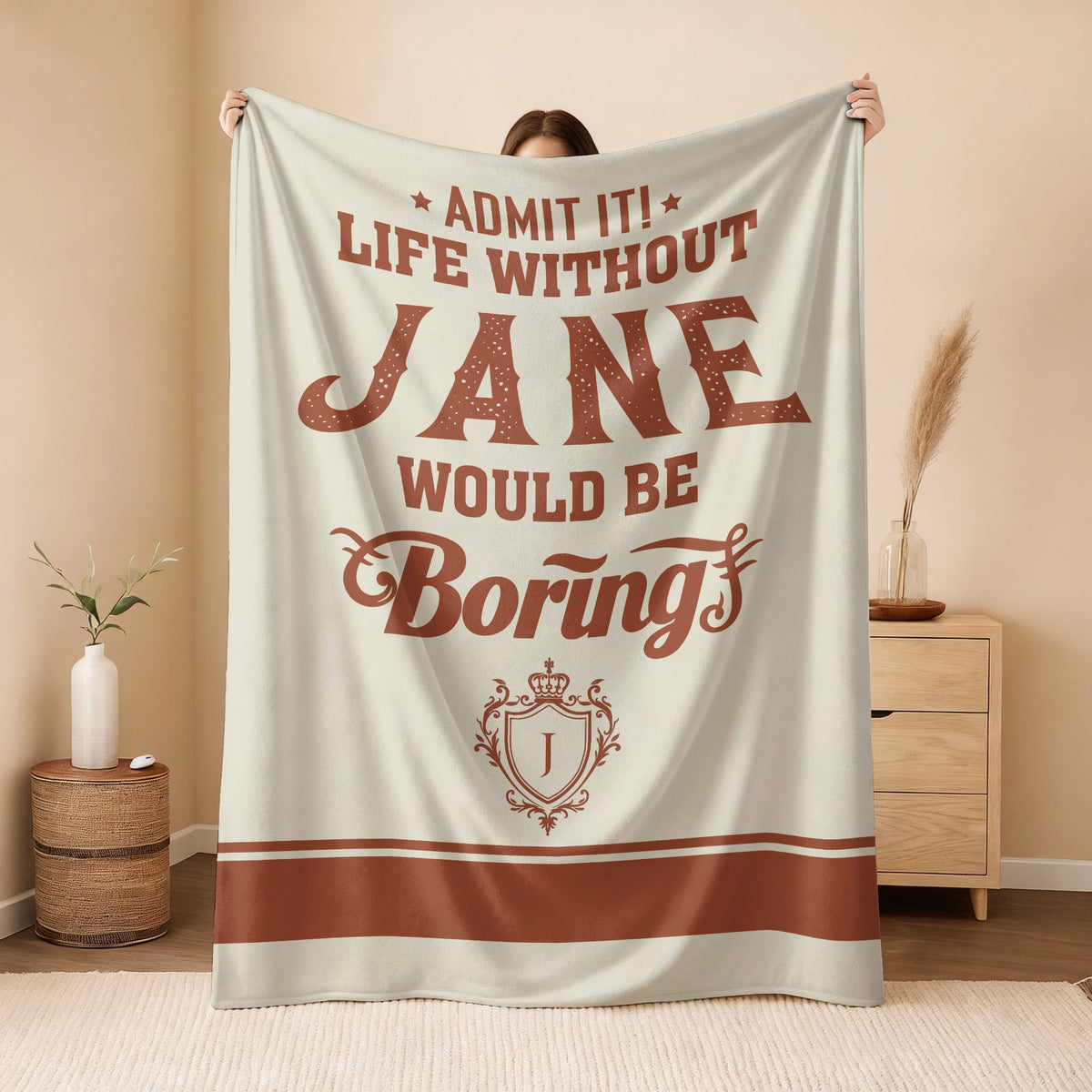 Life Without Your Name Would Be Boring Cream Terracotta Blanket JANE 13K1 BK24