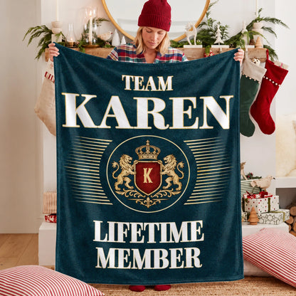 Team Your Name Lifetime Member Sage Green Fleece Blanket KAREN 13K1 BK42