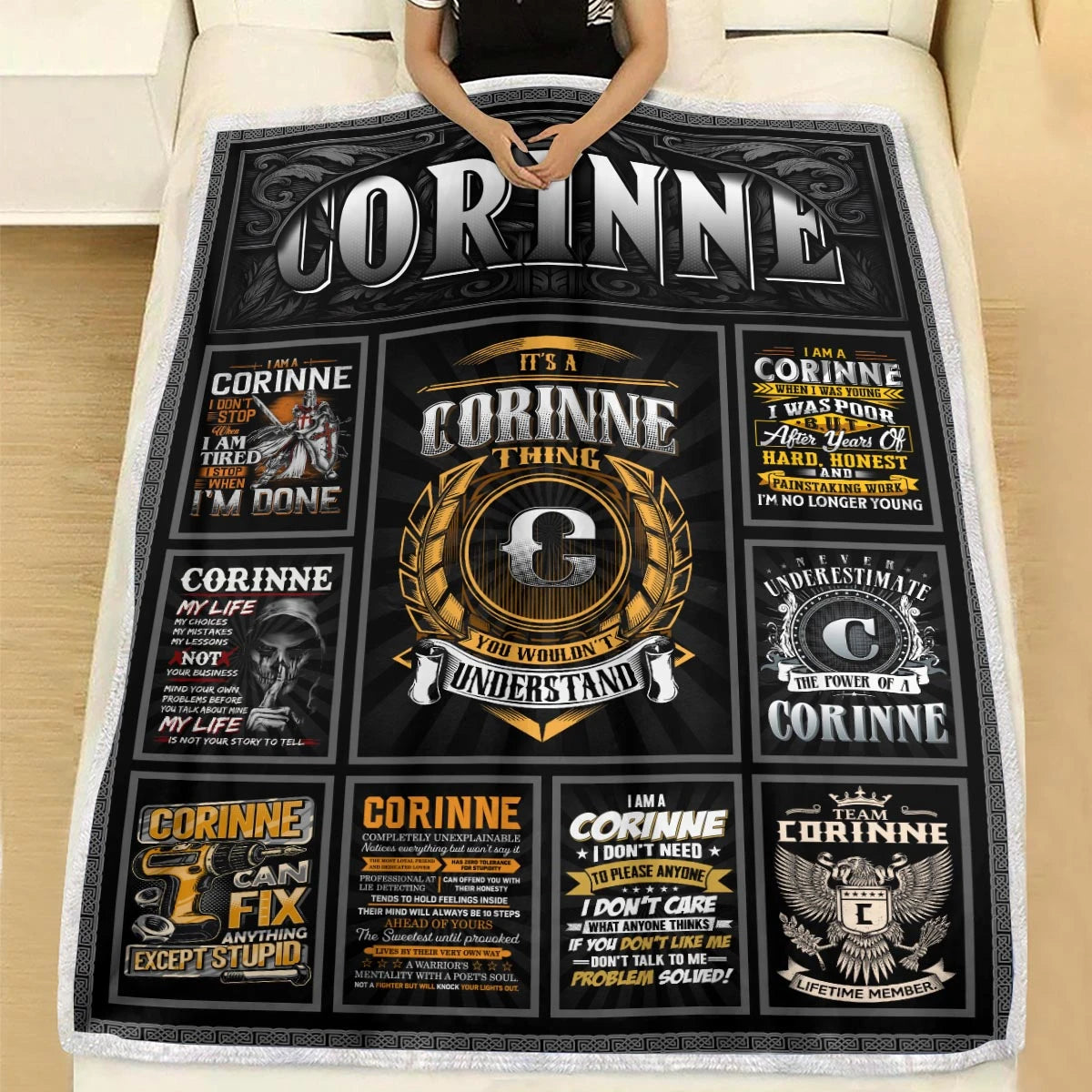 CORINNE Personalized Blanket | Custom Name Cozy Throw Gift 13K4-BK2