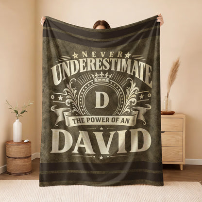 Never Underestimate The Power Of A Name Olive Green Army Fleece Blanket DAVID 13K1 BK46