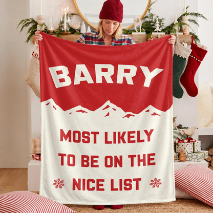 Most Likely on the Nice List Red Vintage Christmas Fleece Blanket BARRY 13K1 BK63