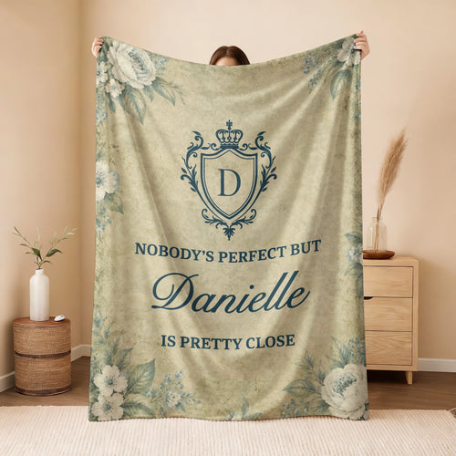 Nobody's Perfect But Your Name Is Pretty Close Green Floral Fleece Blanket DANIELLE 13K1 BK39