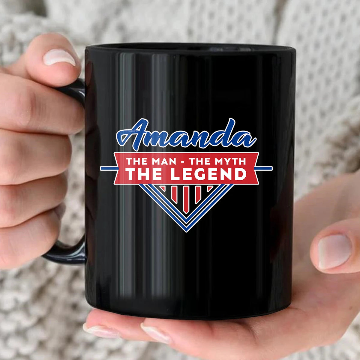 The Man The Myth The Legend Red And Blue Logo Mug AMANDA 13K1 MG34