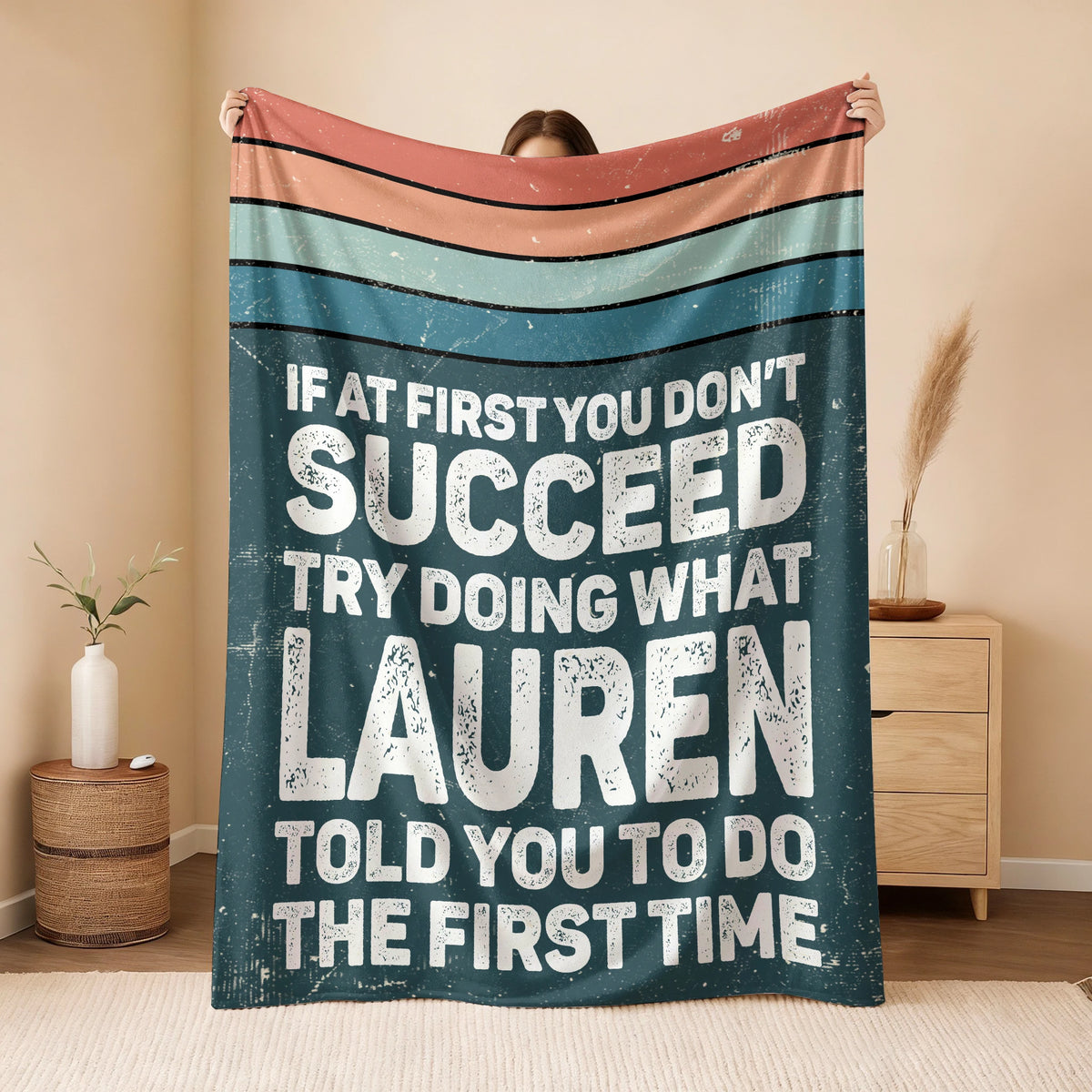 If At First You Don’t Succeed Retro Green Fleece Blanket LAUREN 13K1 BK29