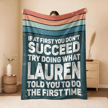 If At First You Don’t Succeed Retro Green Fleece Blanket LAUREN 13K1 BK29