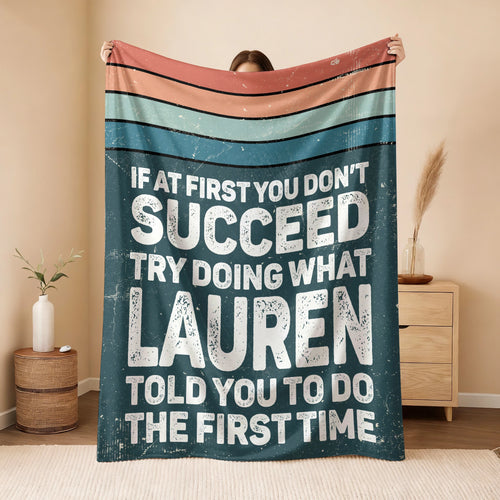If At First You Don’t Succeed Retro Green Fleece Blanket LAUREN 13K1 BK29