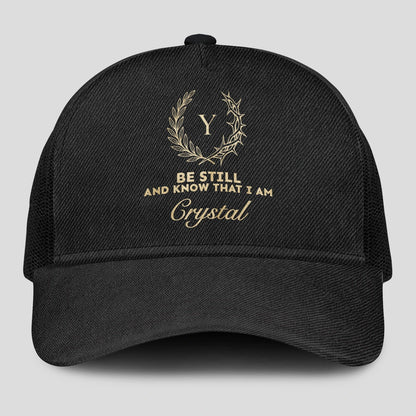 Be Still And Know That I Am Name Black Mesh Cap CRYSTAL 13K1 C202PF